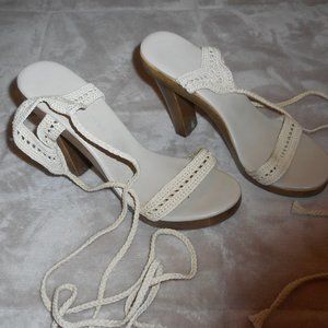 Cream Crocheted Lace Up Heels by Colin Stuart